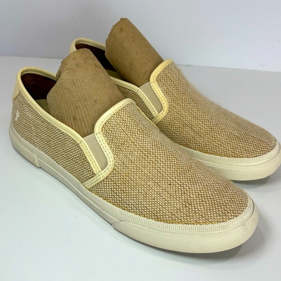 Frye Gia Tweed Canvas Slip On Tan Tennis Shoes Sz 8.5 M Boho Casual Everyday - Picture 1 of 9